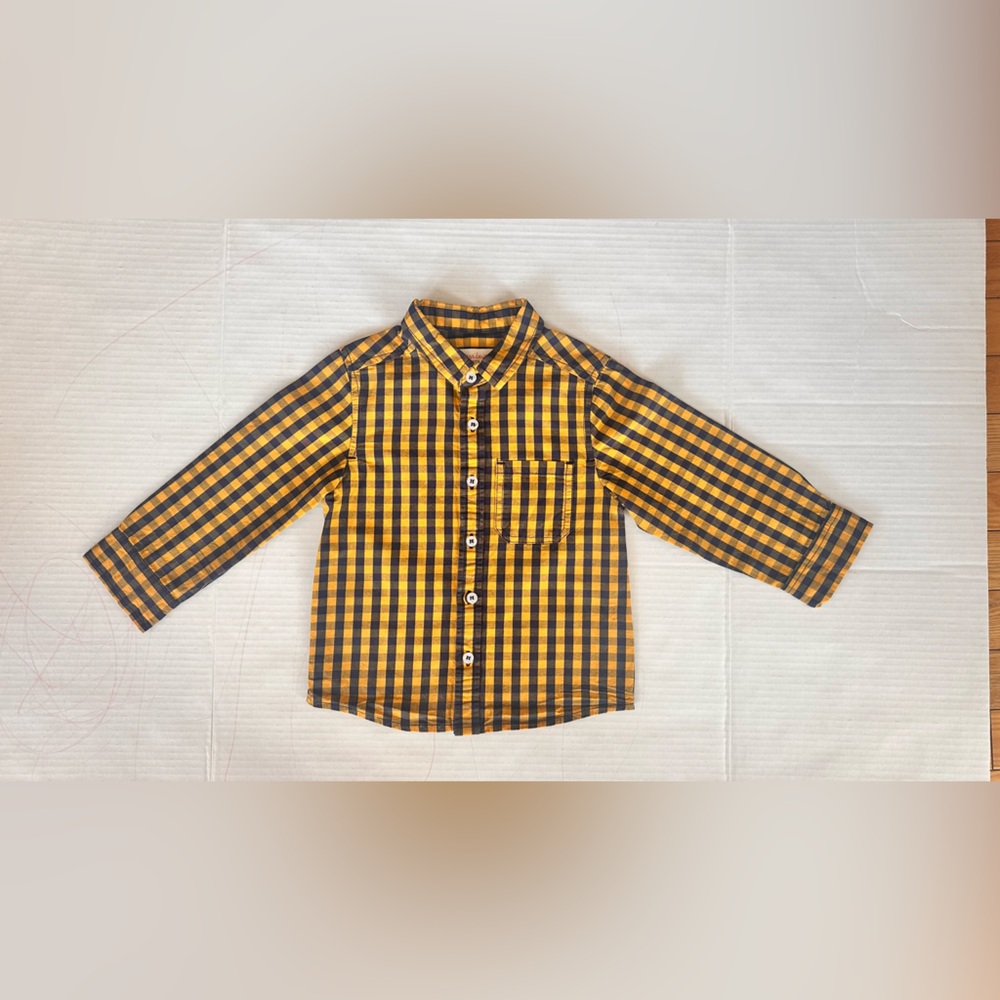 Deux Par Deux Boys’ Gingham Shirt (Yellow/Navy, Size 24M)